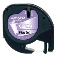 Dymo originální páska do tiskárny štítků, Dymo, 12267, S0721530, černý tisk/průhledný podklad, 4m, 12mm, LetraTag plastová páska