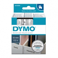 Dymo originální páska do tiskárny štítků, Dymo, 45010, S0720500, černý tisk/průhledný podklad, 7m, 12mm, D1