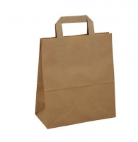 Papírová taška s plochým uchem - 22x10x28 cm, standardní dno, hnědá - DOPRODEJ