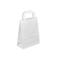 Papírová taška s plochým uchem - 18x8x22 cm, standardní dno, bílá - DOPRODEJ