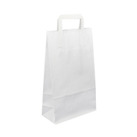Papírová taška s plochým uchem - 22x10x28 cm, standardní dno, bílá - DOPRODEJ