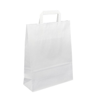 Papírová taška s plochým uchem - 32x20x28 cm, široké dno, bílá - DOPRODEJ