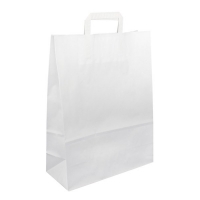 Papírová taška s plochým uchem - 32x12x41 cm, standardní dno, bílá - DOPRODEJ