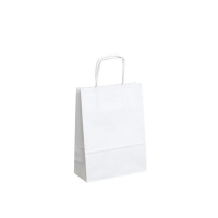 Papírová taška s krouceným uchem - 14x8x21 cm, standartní dno, bílá - DOPRODEJ
