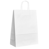 Papírová taška s krouceným uchem - 32x12x41 cm, standardní dno, bílá - DOPRODEJ