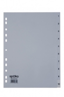 Plastový rozdružovač A4 Spoko - šedý, děrování, číslování 1-10 - DOPRODEJ