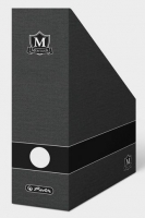 Stojan na katalogy Montana A4 - s potiskem, 300x245x110 mm, lepenka, lesklý, černý