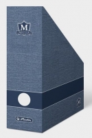 Stojan na katalogy Montana A4 - s potiskem, 300x245x110 mm, lepenka, lesklý, modrý