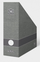 Stojan na katalogy Montana A4 - s potiskem, 300x245x110 mm, lepenka, lesklý, šedý