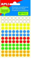 Kulaté samolepící etikety Apli - průměr 8 mm, mix barev, 288 ks