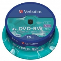 DVD-RW Verbatim SERL 4,7 GB - 4x, bez možnosti potisku, cake box, 25-pack - DOPRODEJ