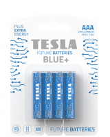 Zinkouhlíkové baterie Tesla BLUE+ 1,5 V - mikrotužka, R03, typ AAA, 4 ks