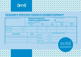 Záznam o provozu vozidla osobní dopravy Optys - A5, 100 listů
