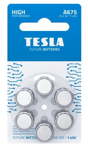Zinkovzduchové baterie Tesla 1,45 V - do naslouchadel, PR44, typ A675, 6 ks