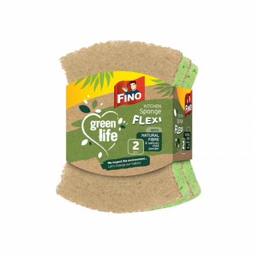Houbička na nádobí Fino Green Life Flexi - bambus, recyklovaná, natural, 2 ks