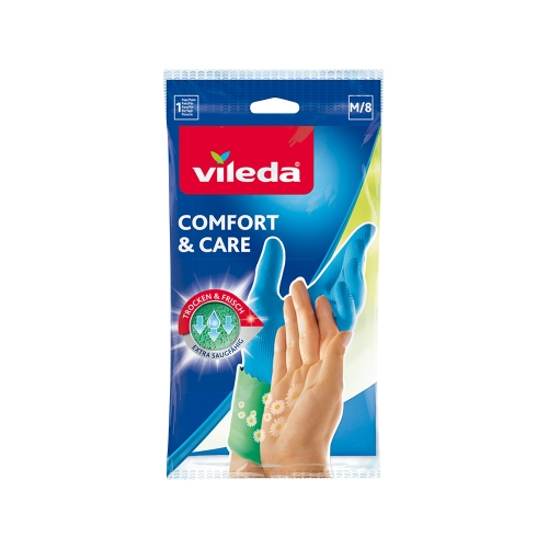 Úklidové rukavice Vileda Comfort & Care M-8 - gumové-latexové, modré