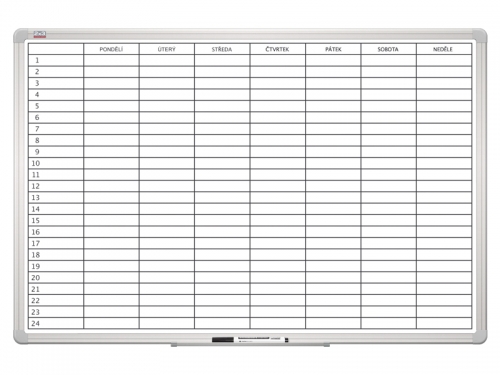 Magnetická plánovací tabule CZ - 60x90 cm, týdenní, hliníkový rám