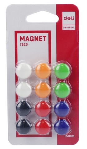 Plastové magnety Deli E7823 - průměr 15 mm, mix barev, 12 ks