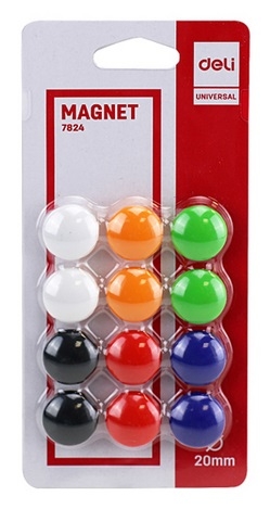 Plastové magnety Deli E7824 - průměr 20 mm, mix barev, 12 ks