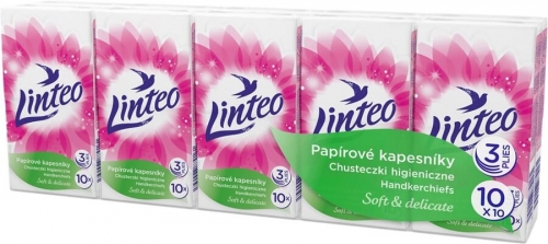 Papírové kapesníčky Linteo - třívrstvé, 100% celulóza, 10x10 ks