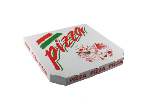 Krabice na pizzu - 34,5x34,5x4 cm, s motivem, bílá, 100 ks