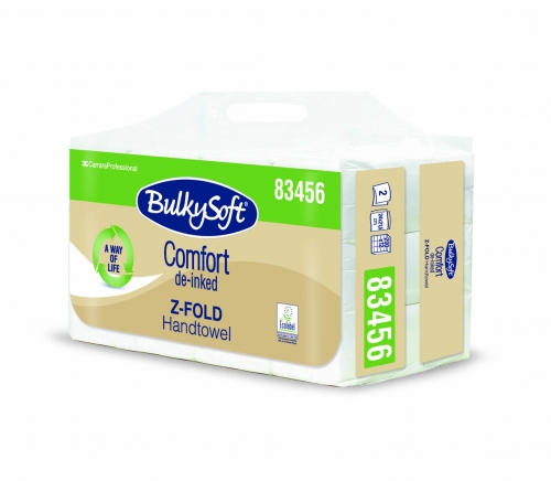 Skládaný papírový ručník Z-Fold Bulky Soft Comfort 83456 - trojsklad, dvouvrstvý, deinked, 21,5x24 cm, bílý, 2400 ks