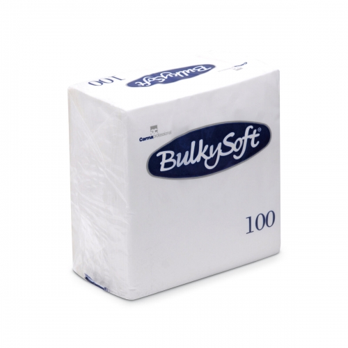 Papírové ubrousky BulkySoft - 33x33 cm, dvouvrstvé, 100% celulóza, bílé, 100 ks