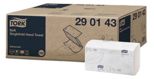 Skládaný papírový ručník Tork Singlefold 290143 - dvouvrstvý, 23x23 cm, celulóza TAD, bílý, systém H3, 3750 ks
