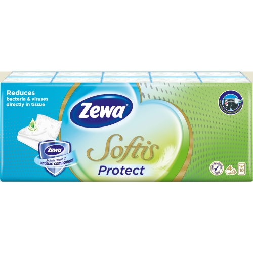 Papírové kapesníčky Zewa Softis Protect - čtyřvrstvé, 100% celulóza, 10 balíčků