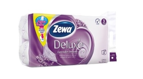 Toaletní papír Zewa Deluxe Lavender Dreams - třívrstvý, 100% celulóza, parfém levandule, 150 útržků, 8 rolí