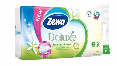 Toaletní papír Zewa Deluxe Jasmine Blossom - třívrstvý, 100% celulóza, parfém jasmín, 150 útržků, 8 rolí