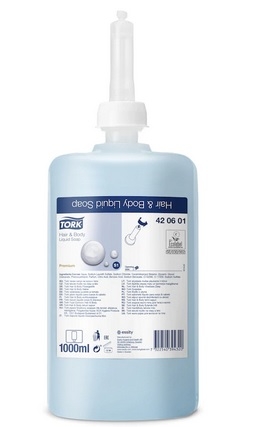 Tekuté mýdlo na vlasy a tělo Tork Premium 420601 - jemné, krémové, systém S1, 1 l