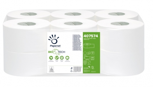 Toaletní papír Papernet BioTech Mini Jumbo 190 407574 - dvouvrstvý, 100% celulóza, 140 m, 12 rolí