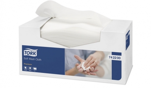 Jemné utěrky na otírání pacientů Tork Premium 742200 - 30x32 cm, jednovrstvé, netkaná textilie, bílé, systém C1, 135 ks