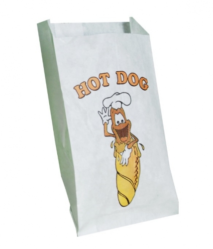 Papírový sáček na párek v rohlíku - hot-dog, s potiskem, 8+4x17 cm, bílý, 300 ks