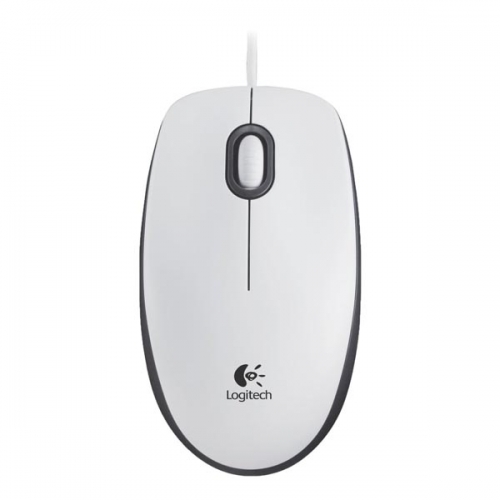 Drátová myš Logitech B100 - optická, 3 tlačítka, kolečko, bílá