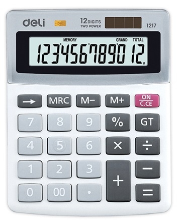 Stolní kalkulačka Deli E1217 - 1 řádek, 12 znaků, bílá