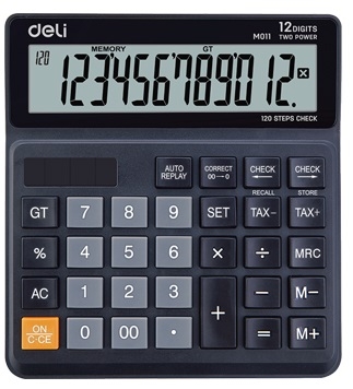Stolní kalkulačka Deli EM01120 - 1 řádek, 12 znaků, černá
