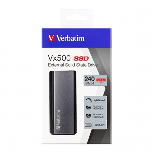 Externí disk SSD Verbatim Vx500 - USB 3.0, 240 GB, stříbrný