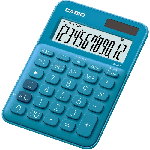 Stolní kalkulačka Casio MS 20UC BU - 1 řádek, 12 znaků, modrá