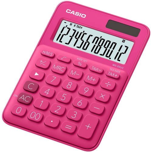 Stolní kalkulačka Casio MS 20UC RD - 1 řádek, 12 znaků, tmavě růžová