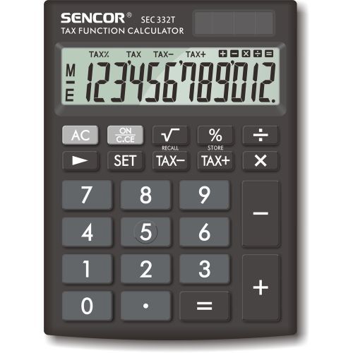 Stolní kalkulačka Sencor SEC 332T - 1 řádek, 12 znaků, černá