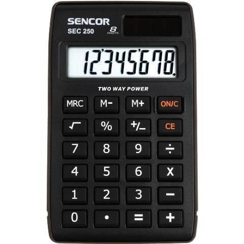 Kapesní kalkulačka Sencor SEC 250 - 1 řádek, 8 znaků, černá