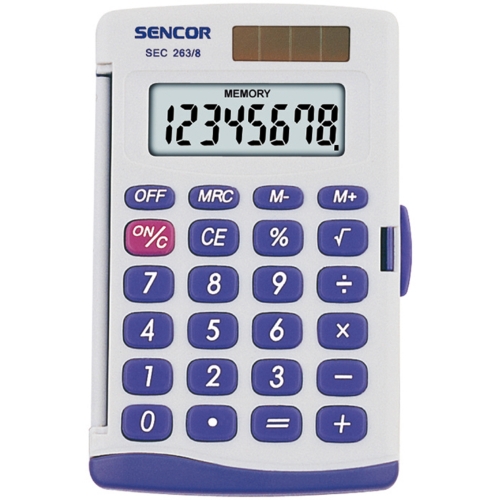 Kapesní kalkulačka Sencor SEC 263/8 Dual - 1 řádek, 8 znaků, bílá