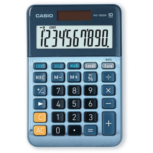 Stolní kalkulačka Casio MS 100 EM - 1 řádek, 10 znaků, modrá