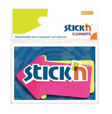 Samolepící záložky Stick n Hopax Clearnote - 76x50 mm, plastové, šipky, 2x30 listů, 2 barvy