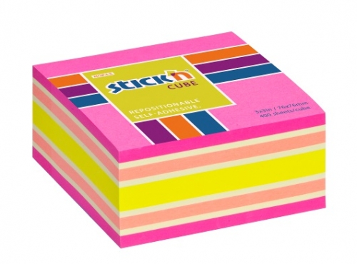 Samolepící kostka Stick n Hopax Regular Cube - 76x76 mm, 400 listů, neon, mix růžová