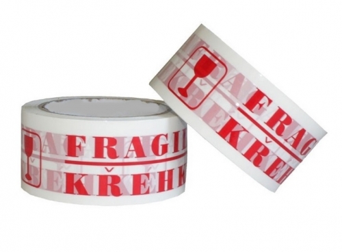 Výstražná lepící páska FRAGILE/KŘEHKÉ - akrylát, 48x66 m, bílá/červená