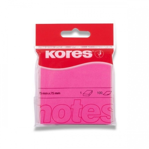 Samolepící bloček Kores - 75x75 mm, 100 listů, neon, růžový
