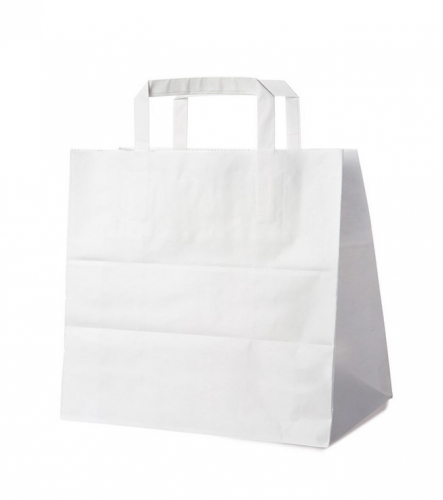 Papírová taška s plochým uchem - 26+17x25 cm, bílá, 1 ks